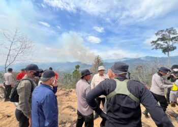 Aksi Nyata! Wakapolda dan Bupati Rohul Hadapi Langsung Kobaran Api di Perbukitan