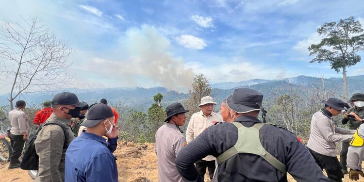 Aksi Nyata! Wakapolda dan Bupati Rohul Hadapi Langsung Kobaran Api di Perbukitan