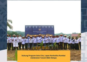 Dukung Program Asta Cita, Lapas Narkotika Rumbai melakukan Tanam Bibit Kelapa 