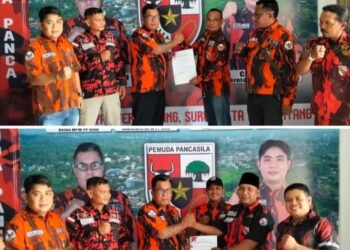 Ketua MPC syahmadi malau menyerahkan SK PAC KEC.Kunto Darussalam dan PAC KEC.bangun Purba kabupaten Rokan hulu.