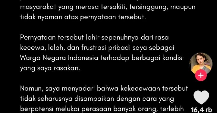 Unggah Pernyataan dan Permohonan Maaf, Dwi Saseyaningtyas Klarifikasi Ucapan Terkait WNI